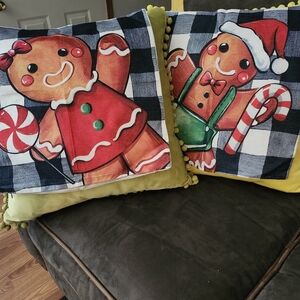 Festive Gingerbread Pillow Covers - Red and Green